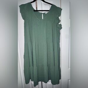 Boutique Green Swiss Dot Tiered Dress